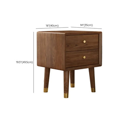 Traditional Natural Wood Nightstand with 2 Drawers