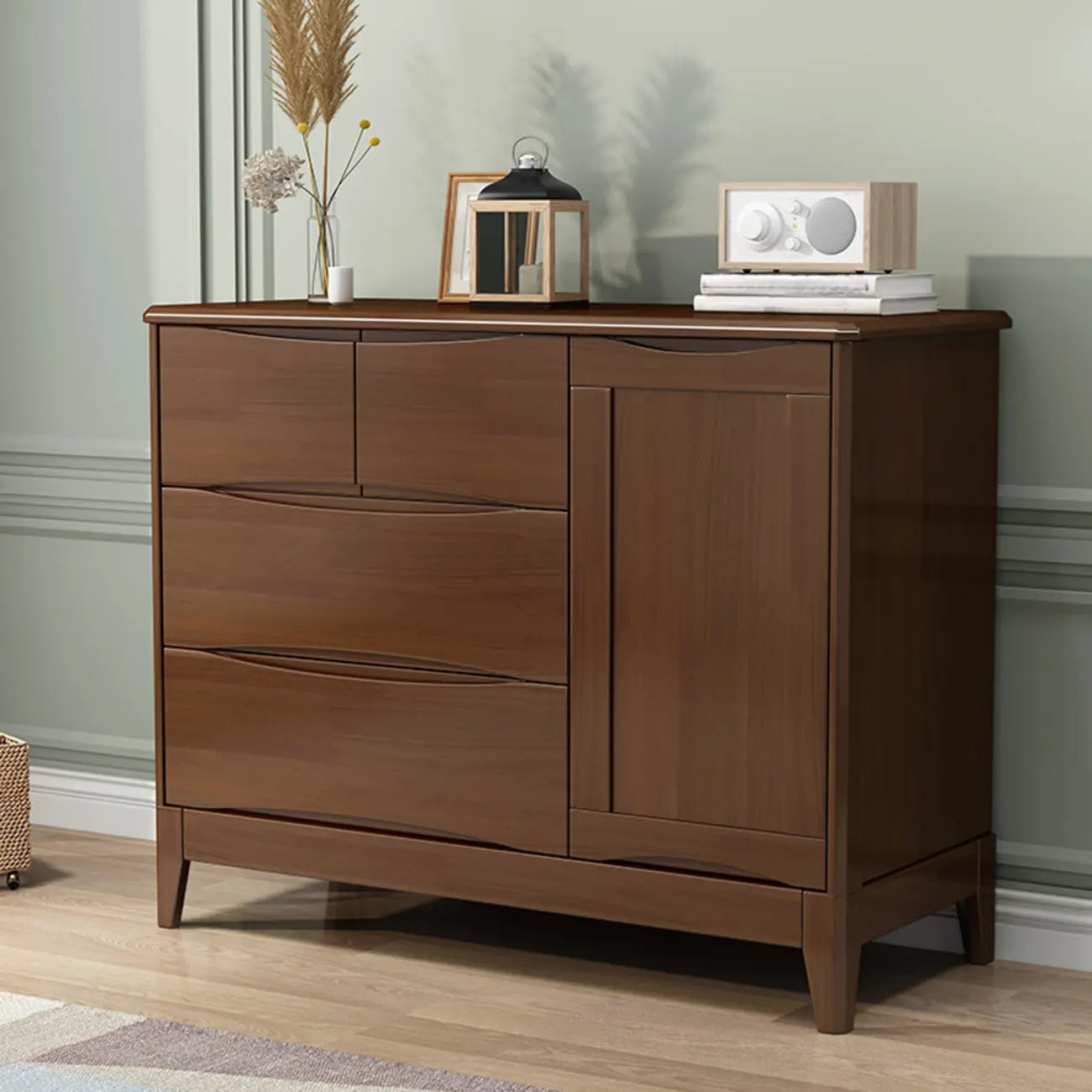 Classic Large White Brown Wooden Utility Storage Cabinet