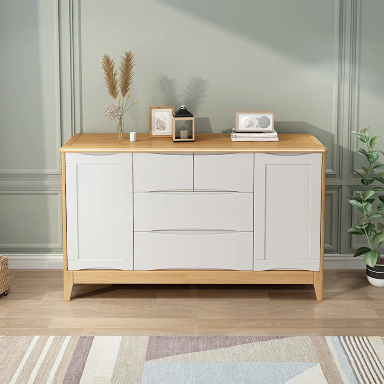 Classic Large White Brown Wooden Utility Storage Cabinet