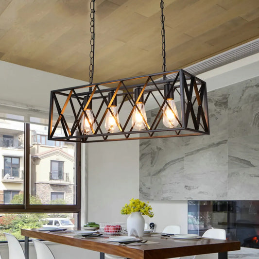 Industrial Black Metal Rectangle Kitchen Island Light