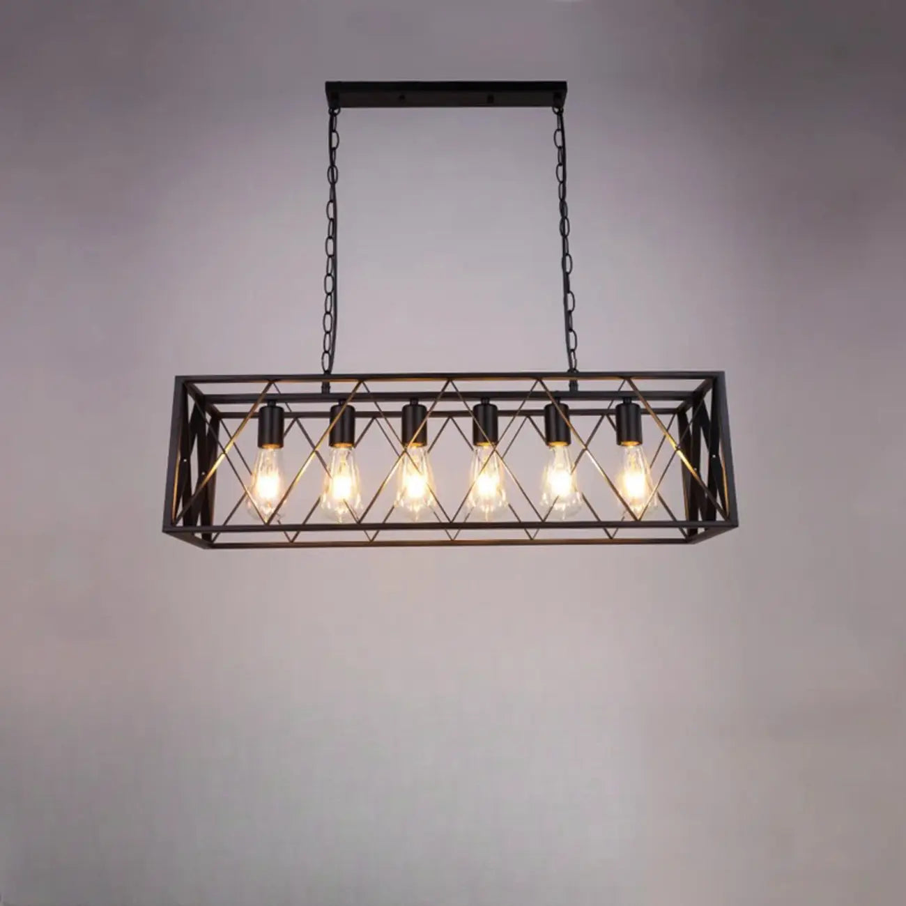 Industrial Black Metal Rectangle Kitchen Island Light