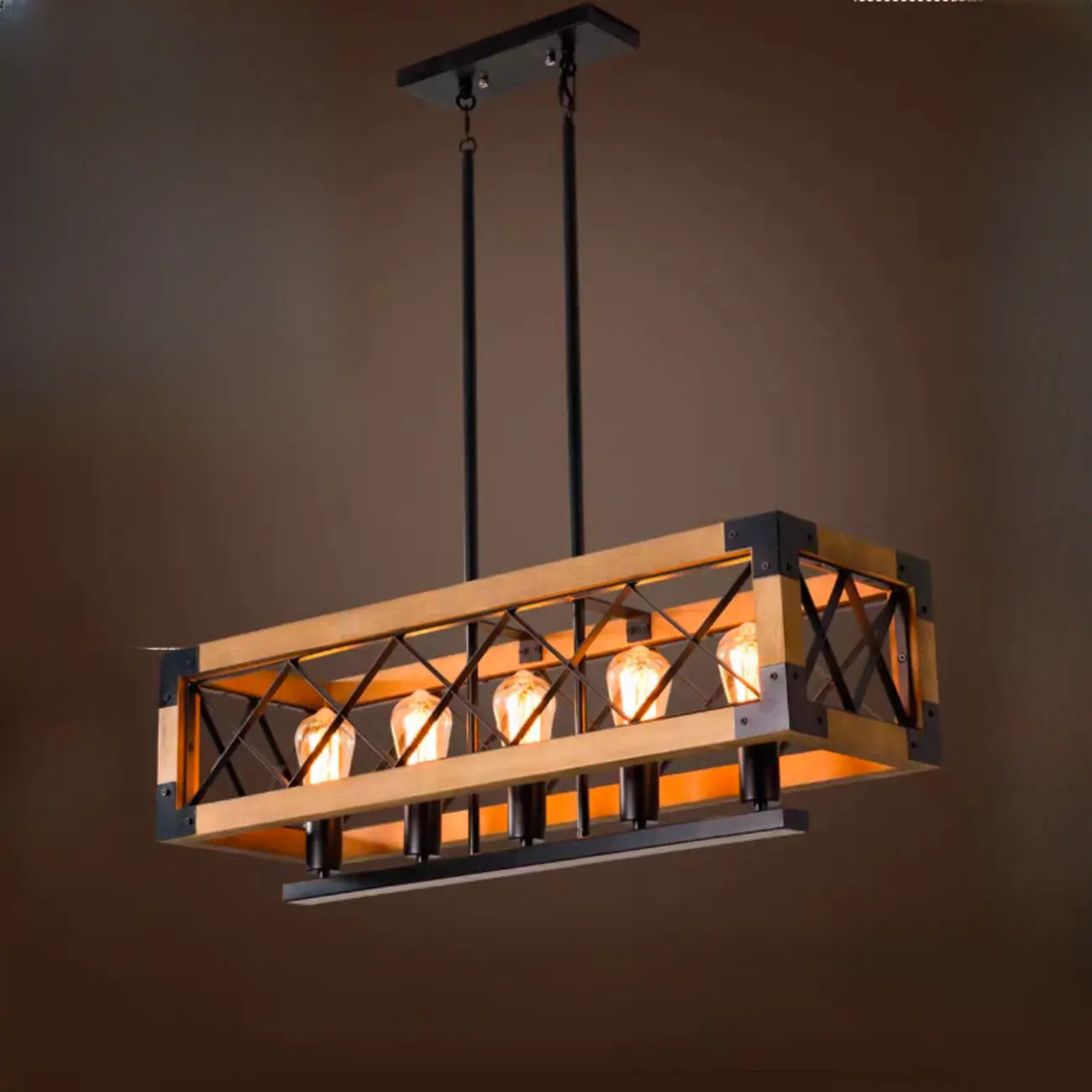 Industrial Black Metal Rectangle Kitchen Island Light
