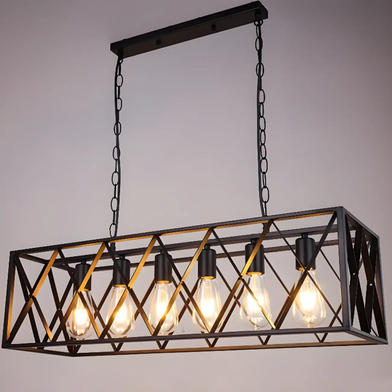 Industrial Black Metal Rectangle Kitchen Island Light
