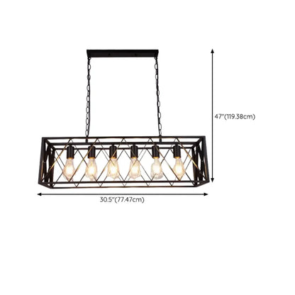 Industrial Black Metal Rectangle Kitchen Island Light