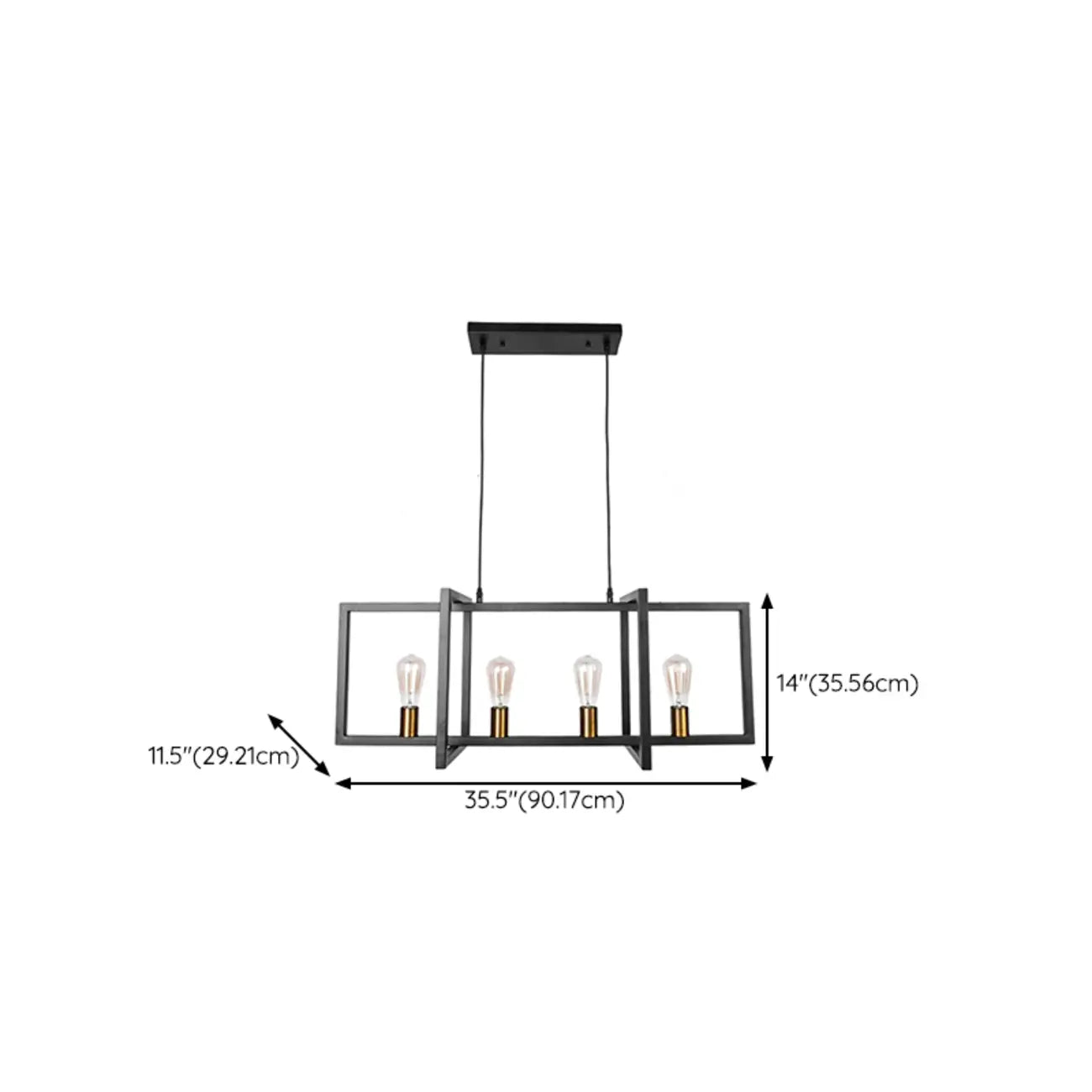 Industrial Black Metal Rectangle Kitchen Island Light