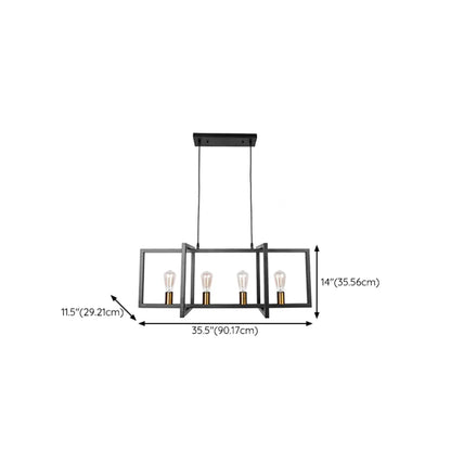 Industrial Black Metal Rectangle Kitchen Island Light