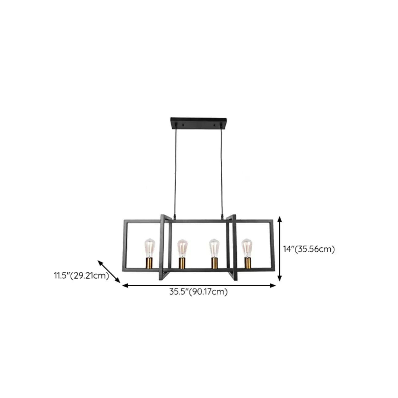 Industrial Black Metal Rectangle Kitchen Island Light