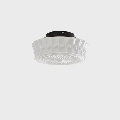 Beige Round Glass Vintage Semi Flush Ceiling Light