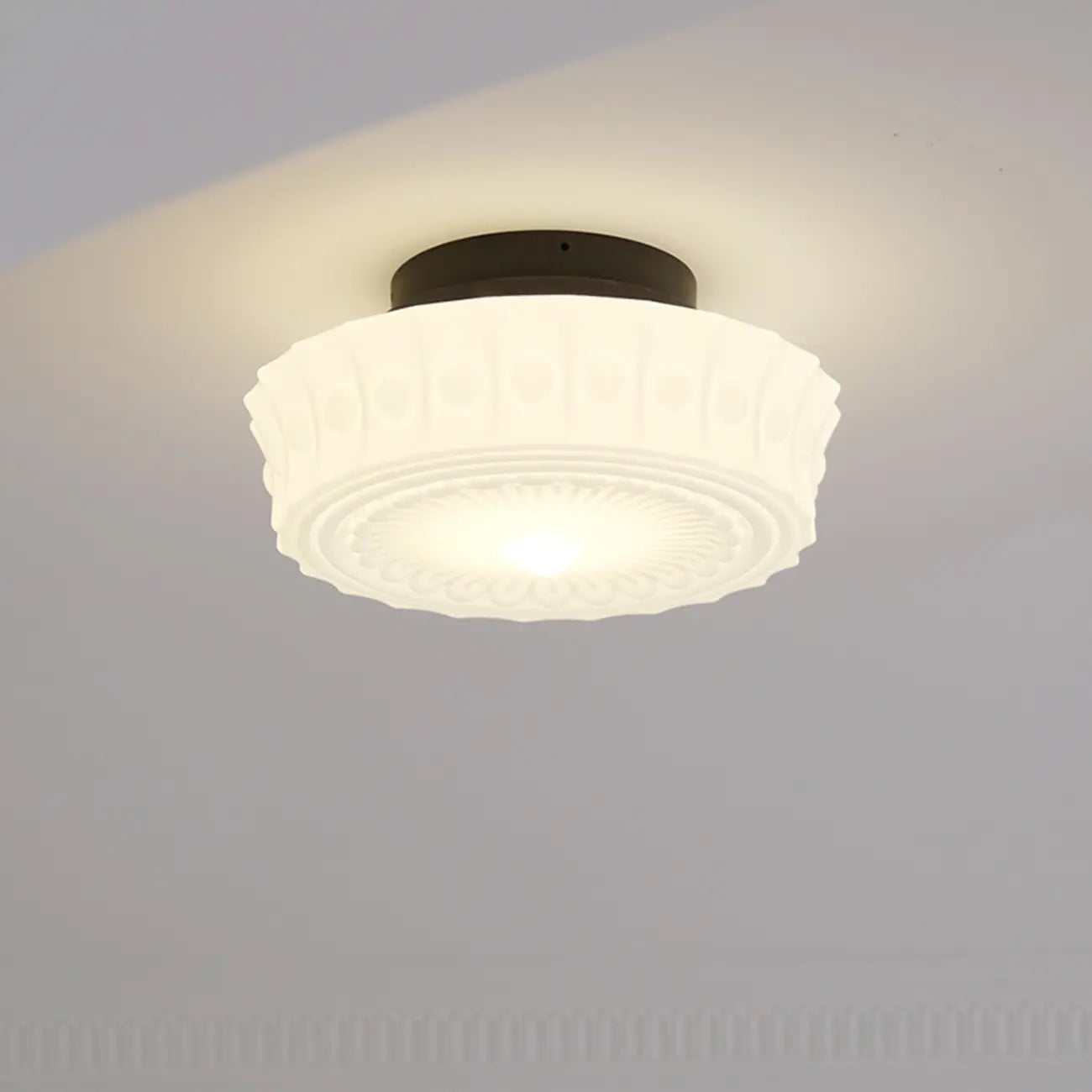 Beige Round Glass Vintage Semi Flush Ceiling Light