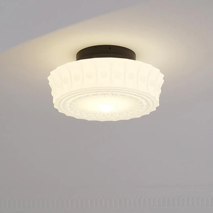 Beige Round Glass Vintage Semi Flush Ceiling Light