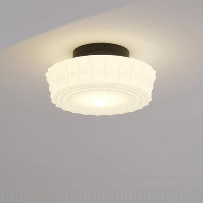 Beige Round Glass Vintage Semi Flush Ceiling Light