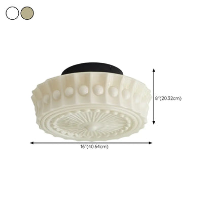 Beige Round Glass Vintage Semi Flush Ceiling Light