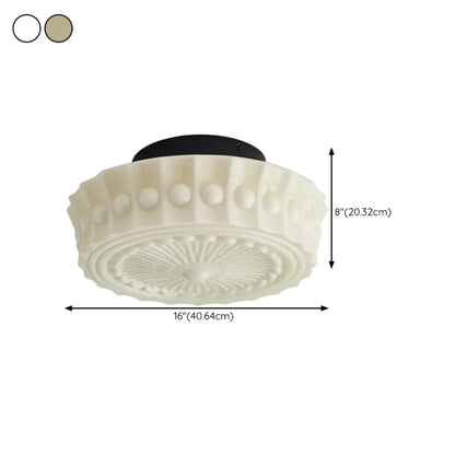 Beige Round Glass Vintage Semi Flush Ceiling Light