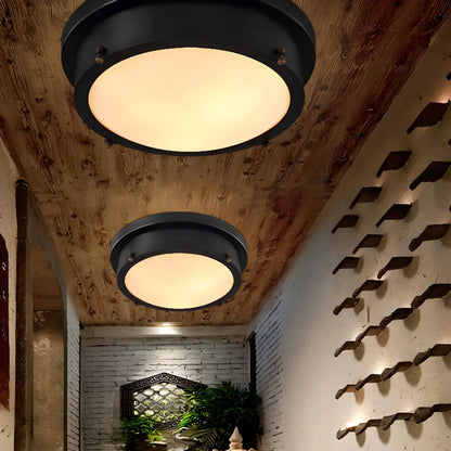 Industrial Black Round Metal LED Flush Ceiling Light