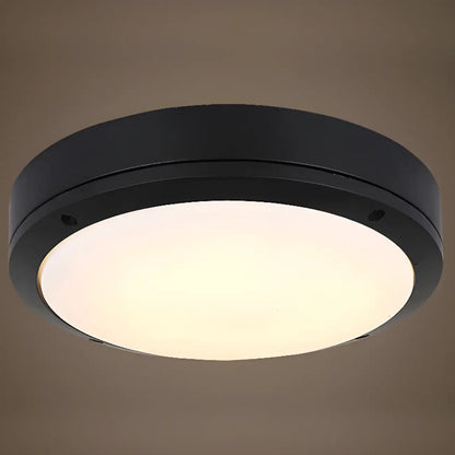 Industrial Black Round Metal LED Flush Ceiling Light