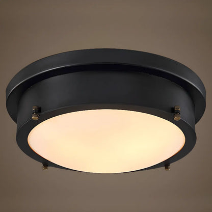 Industrial Black Round Metal LED Flush Ceiling Light
