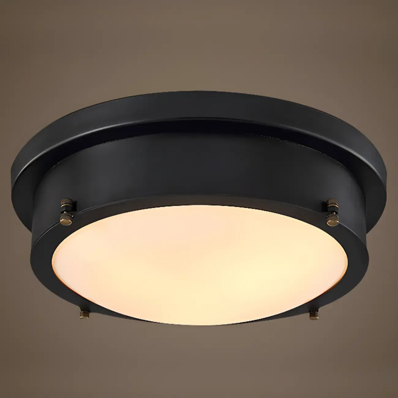 Industrial Black Round Metal LED Flush Ceiling Light