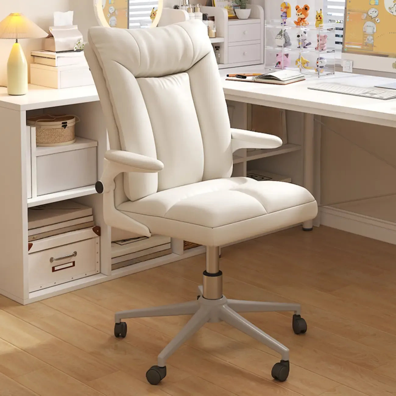 Modern White Fabric Upholstered Adjustable Swivel Office Chair