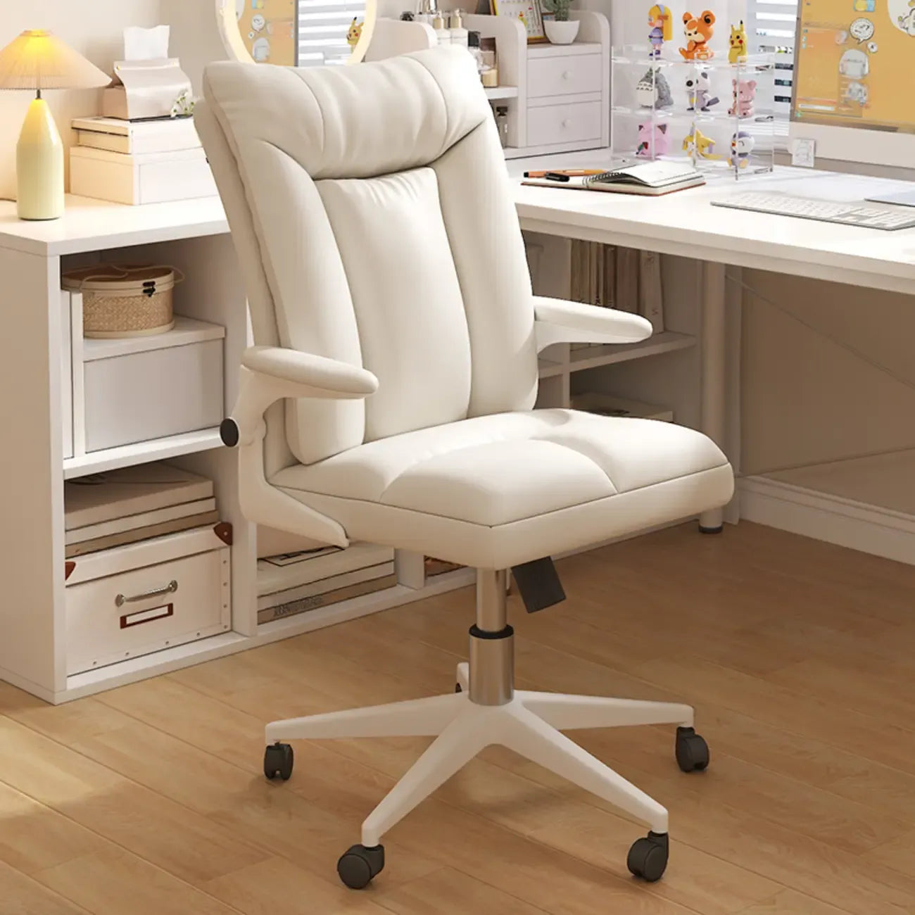 Modern White Fabric Upholstered Adjustable Swivel Office Chair