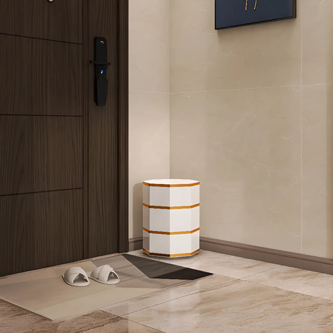 Rotating Glam White Metal Hexagon Entryway Shoe Cabinet