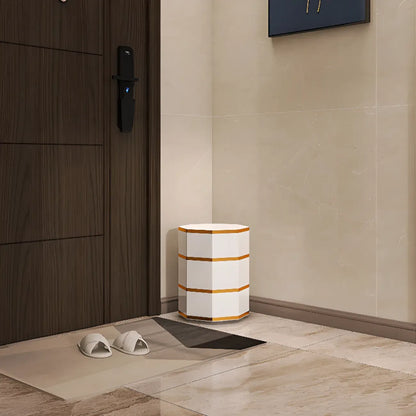 Rotating Glam White Metal Hexagon Entryway Shoe Cabinet