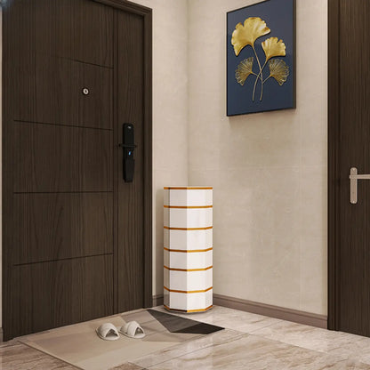 Rotating Glam White Metal Hexagon Entryway Shoe Cabinet