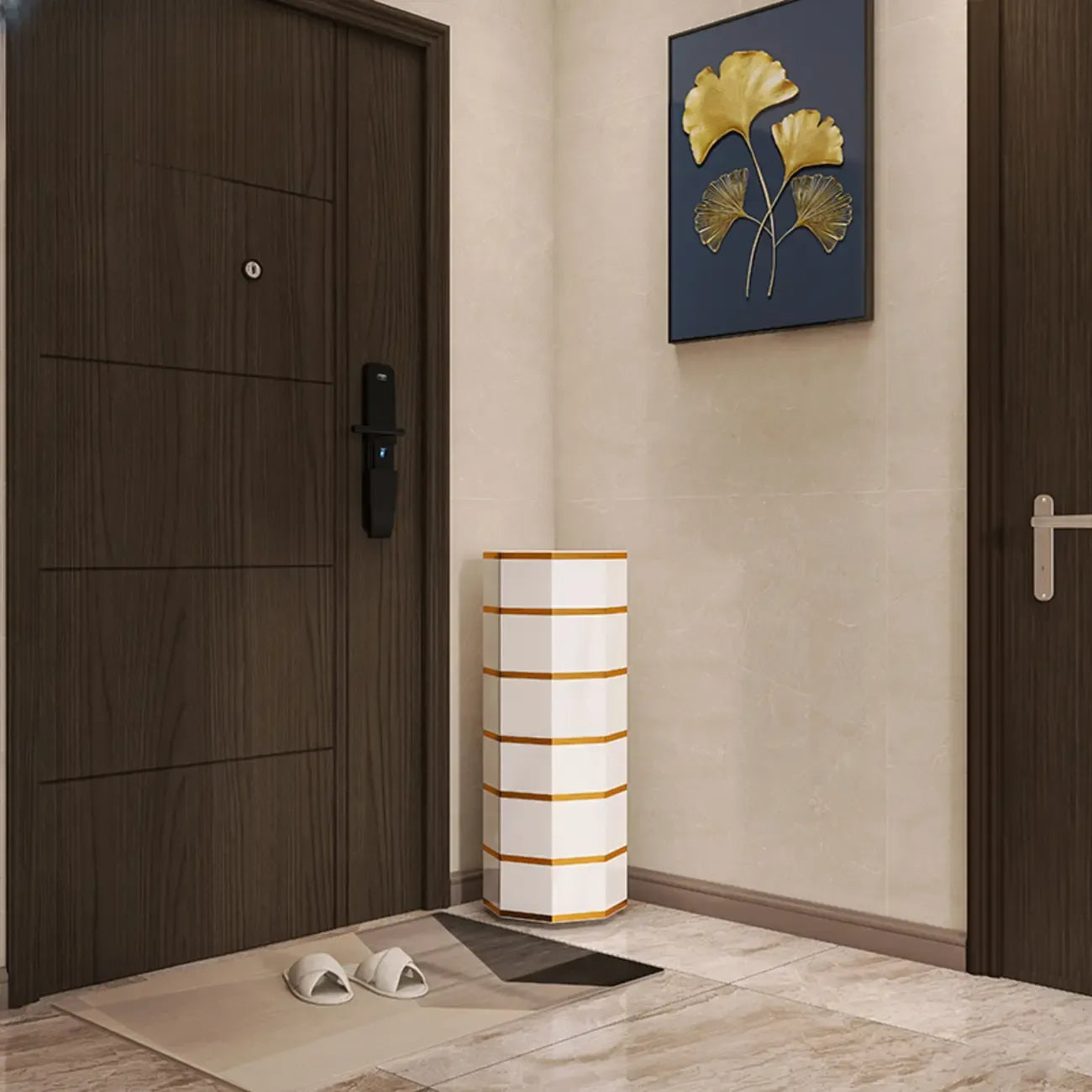 Rotating Glam White Metal Hexagon Entryway Shoe Cabinet