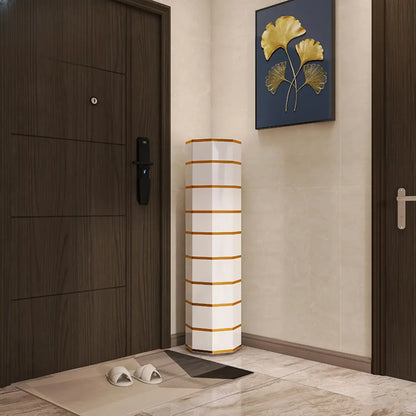 Rotating Glam White Metal Hexagon Entryway Shoe Cabinet