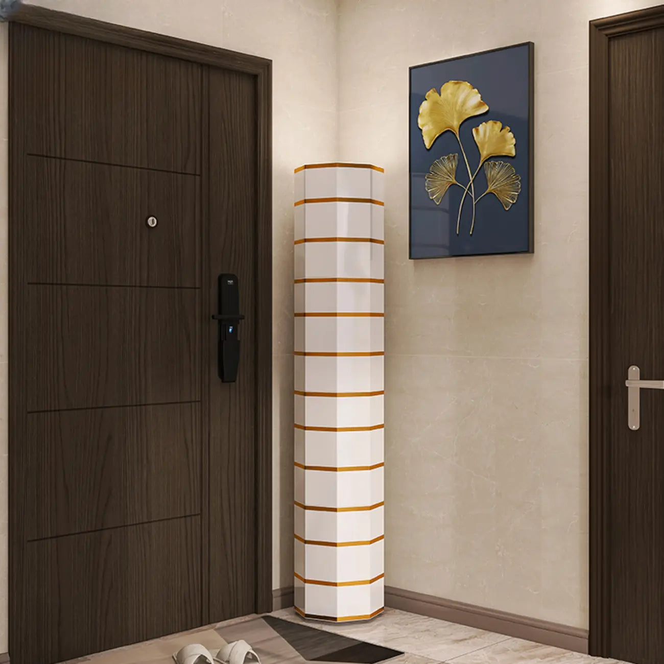 Rotating Glam White Metal Hexagon Entryway Shoe Cabinet