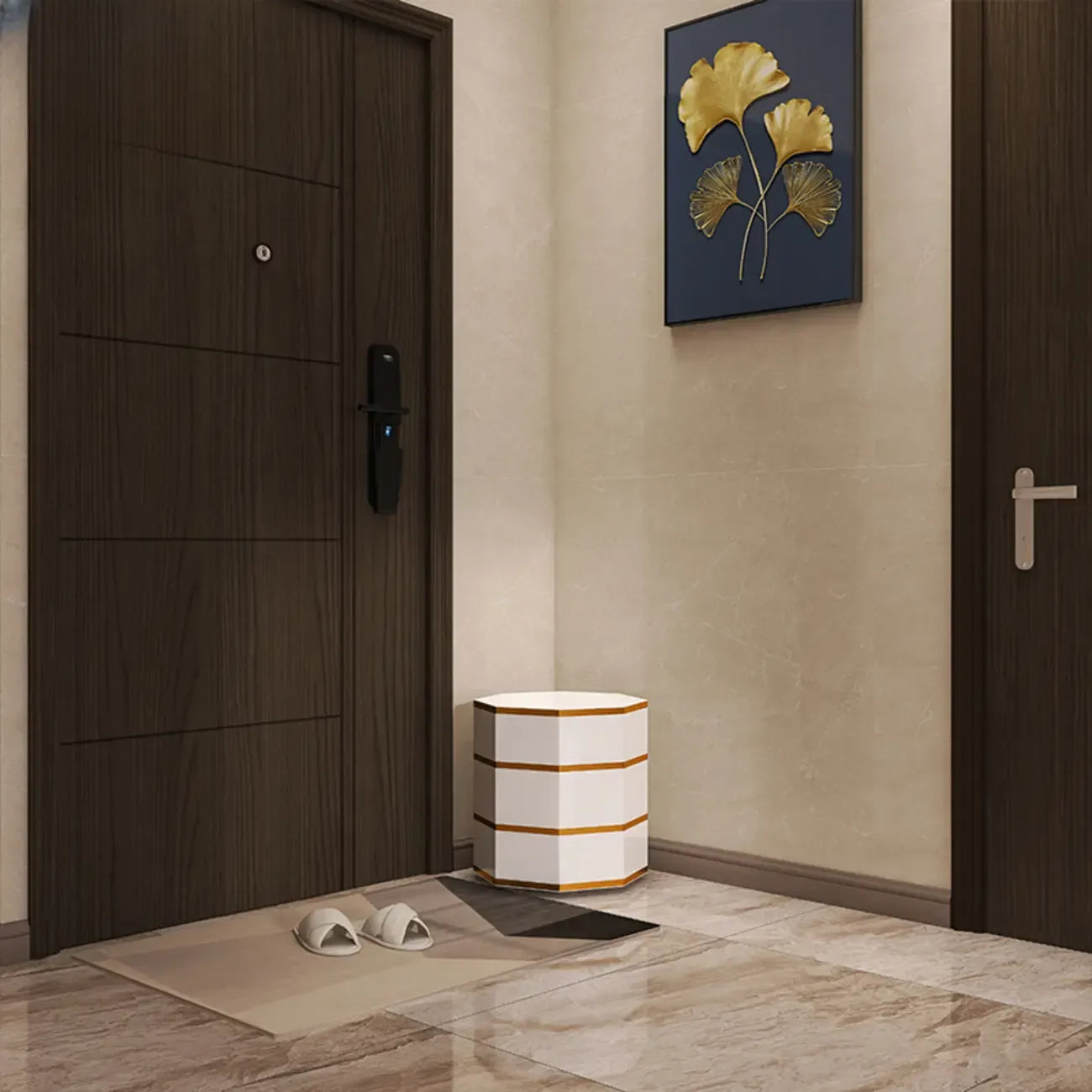 Rotating Glam White Metal Hexagon Entryway Shoe Cabinet