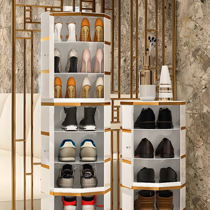 Rotating Glam White Metal Hexagon Entryway Shoe Cabinet
