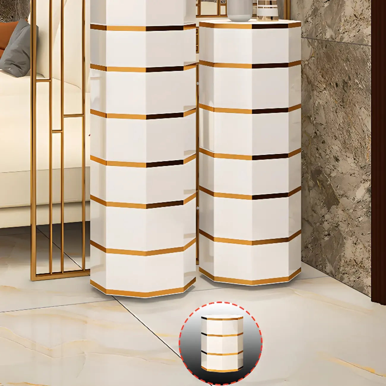 Rotating Glam White Metal Hexagon Entryway Shoe Cabinet