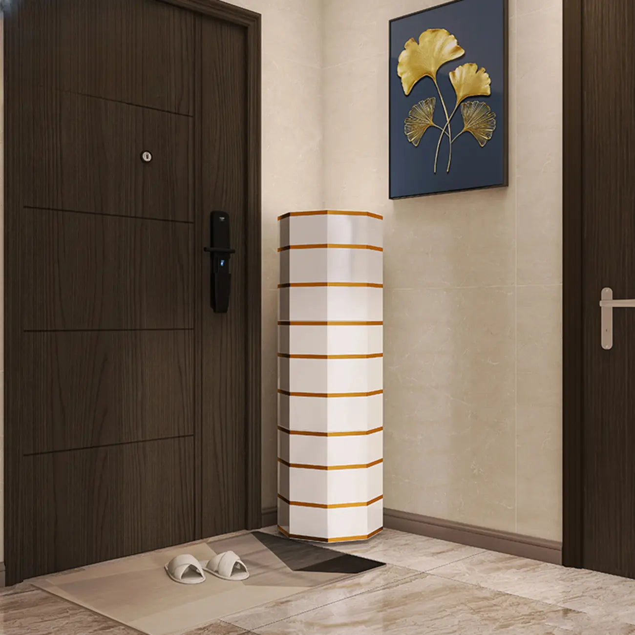 Rotating Glam White Metal Hexagon Entryway Shoe Cabinet