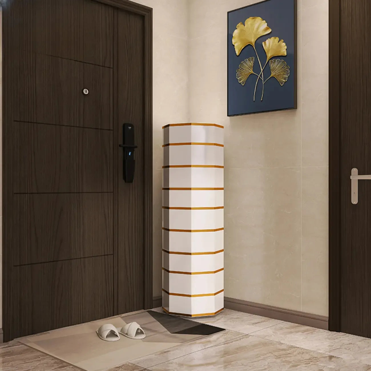 Rotating Glam White Metal Hexagon Entryway Shoe Cabinet