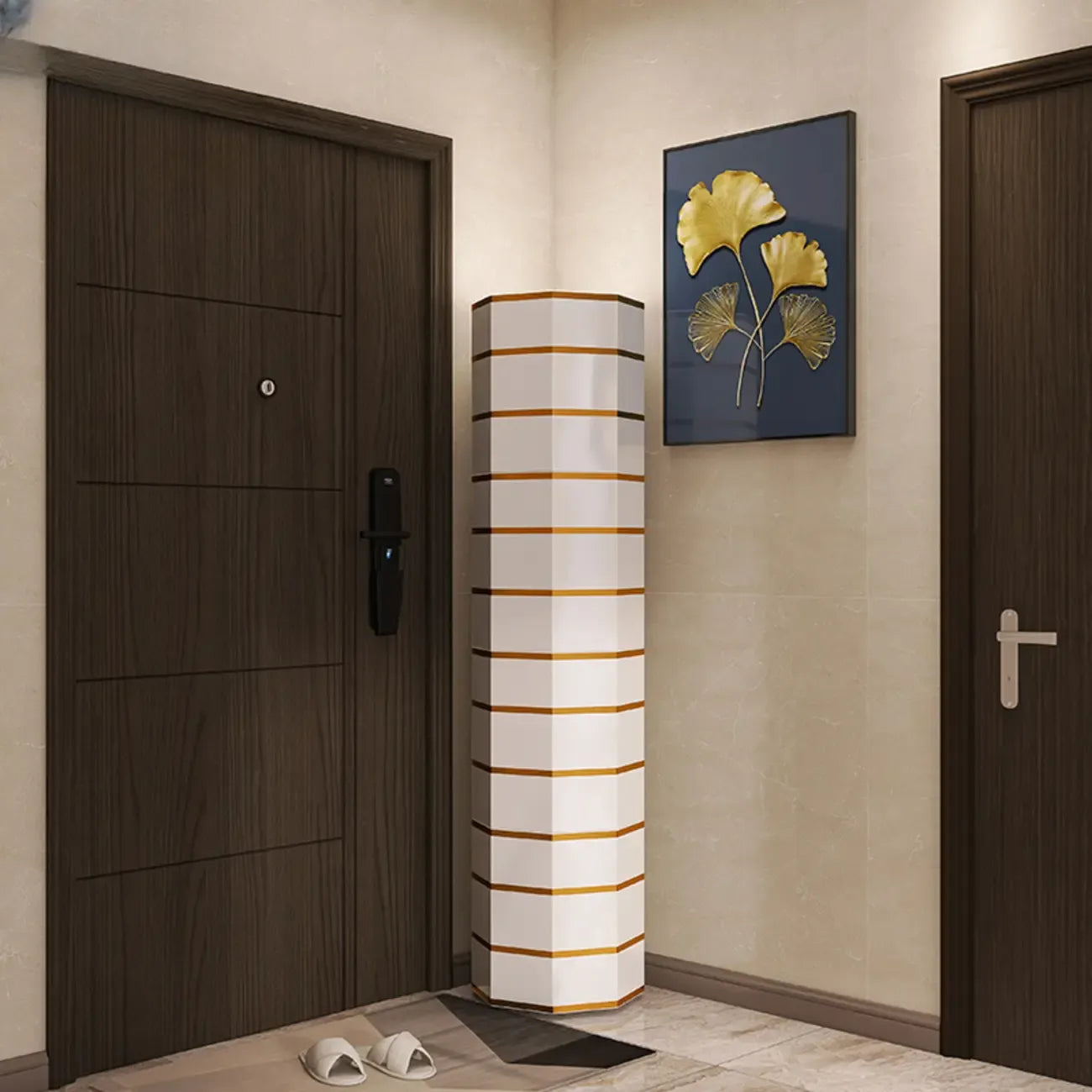 Rotating Glam White Metal Hexagon Entryway Shoe Cabinet