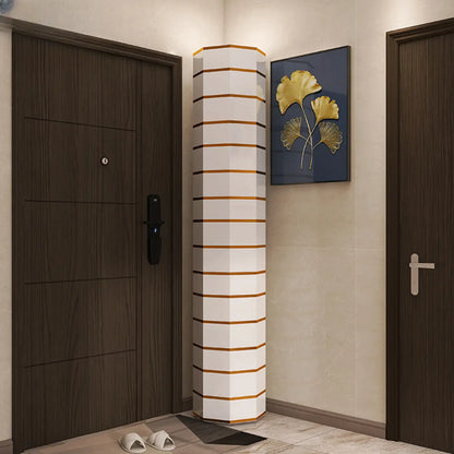Rotating Glam White Metal Hexagon Entryway Shoe Cabinet