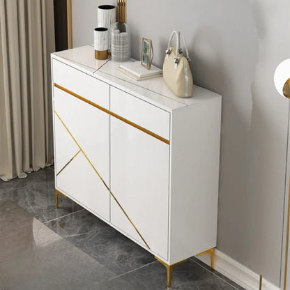 Trendy Gray Wood Shoe Cabinet with Drawers & Display Top