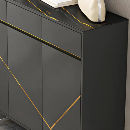 Trendy Gray Wood Shoe Cabinet with Drawers & Display Top