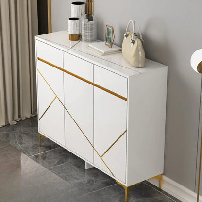 Trendy Gray Wood Shoe Cabinet with Drawers & Display Top