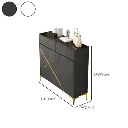 Trendy Gray Wood Shoe Cabinet with Drawers & Display Top