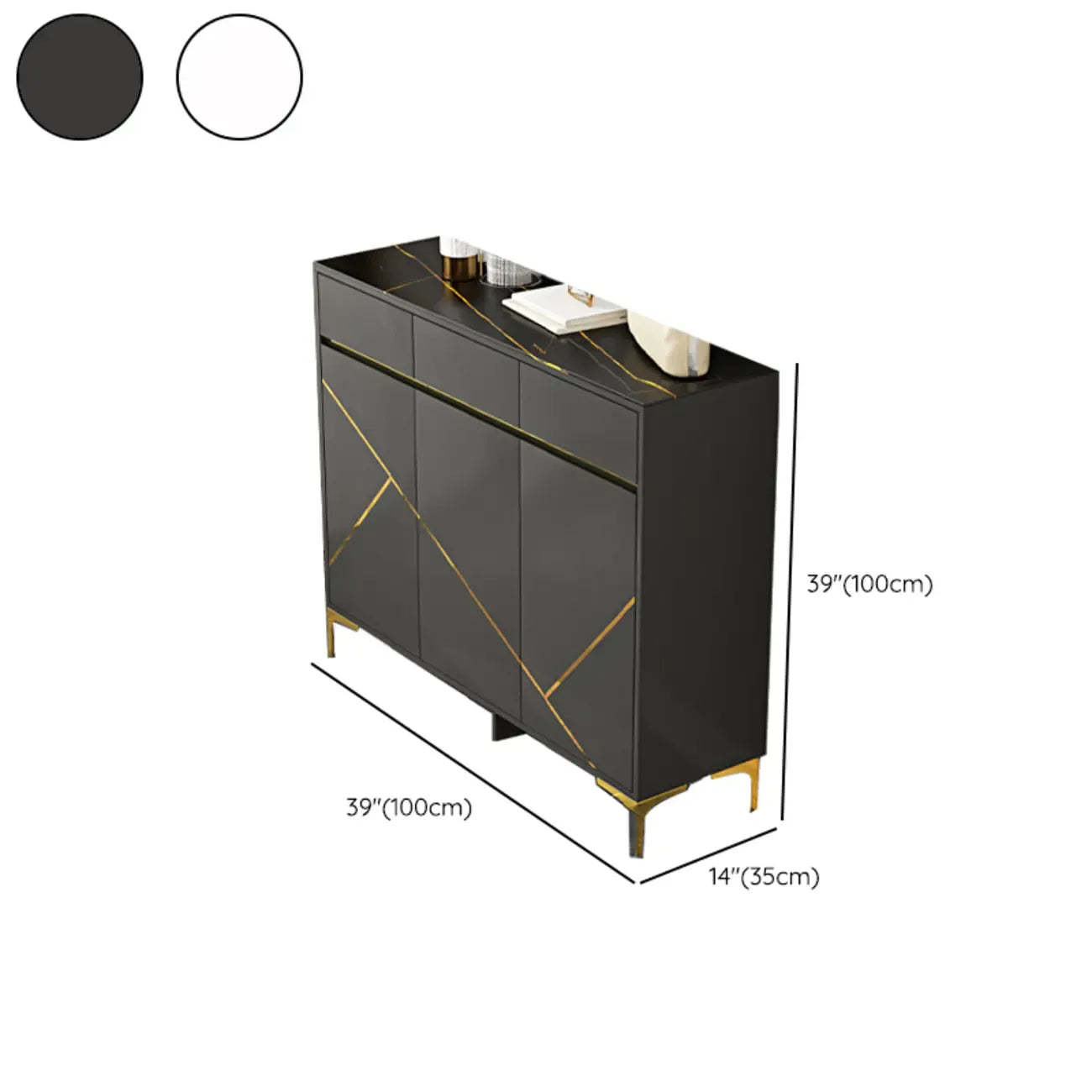 Trendy Gray Wood Shoe Cabinet with Drawers & Display Top