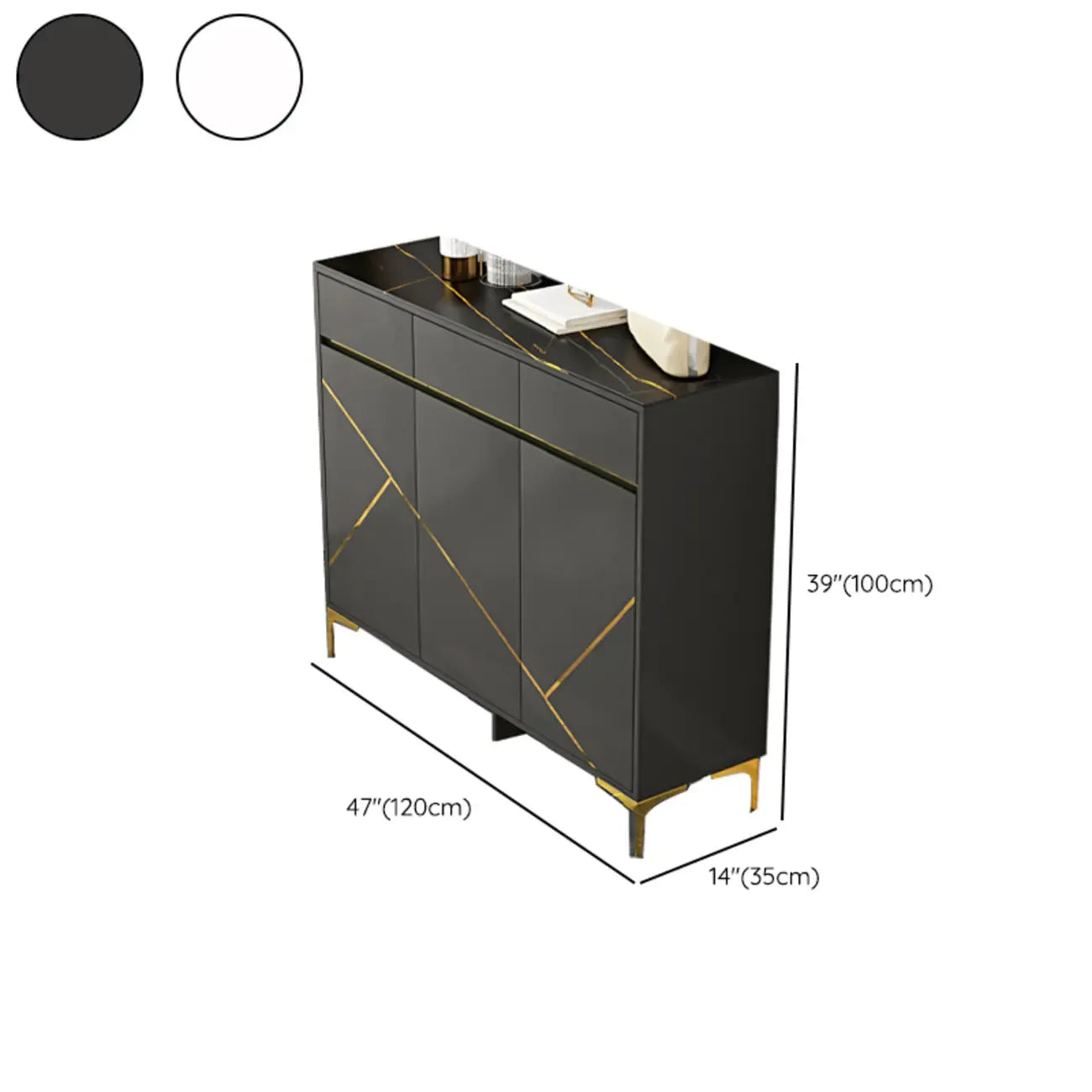 Trendy Gray Wood Shoe Cabinet with Drawers & Display Top