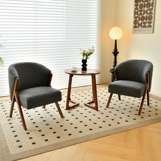 Glam Grey Fabric Accent Chair with Wooden Legs for Living Room