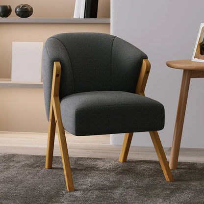 Glam Grey Fabric Accent Chair with Wooden Legs for Living Room
