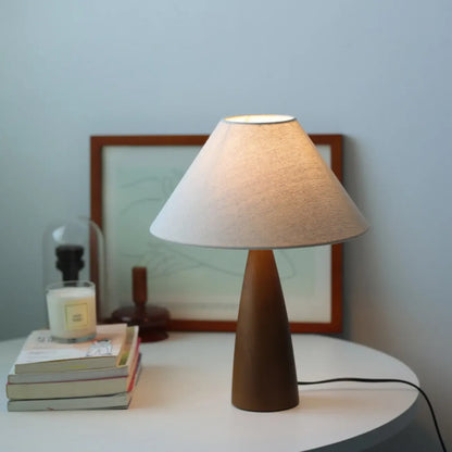 Wooden Modern Walnut LED Table Lamp with Fabric Shade