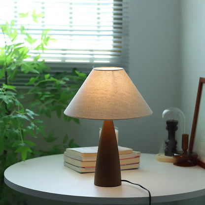 Wooden Modern Walnut LED Table Lamp with Fabric Shade