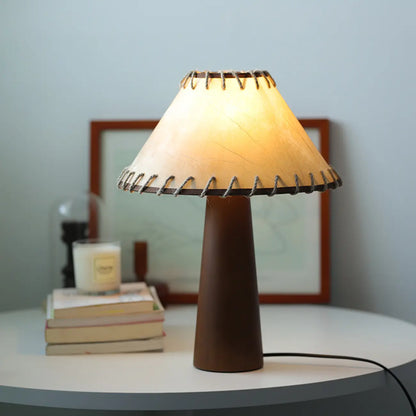 Wooden Modern Walnut LED Table Lamp with Fabric Shade