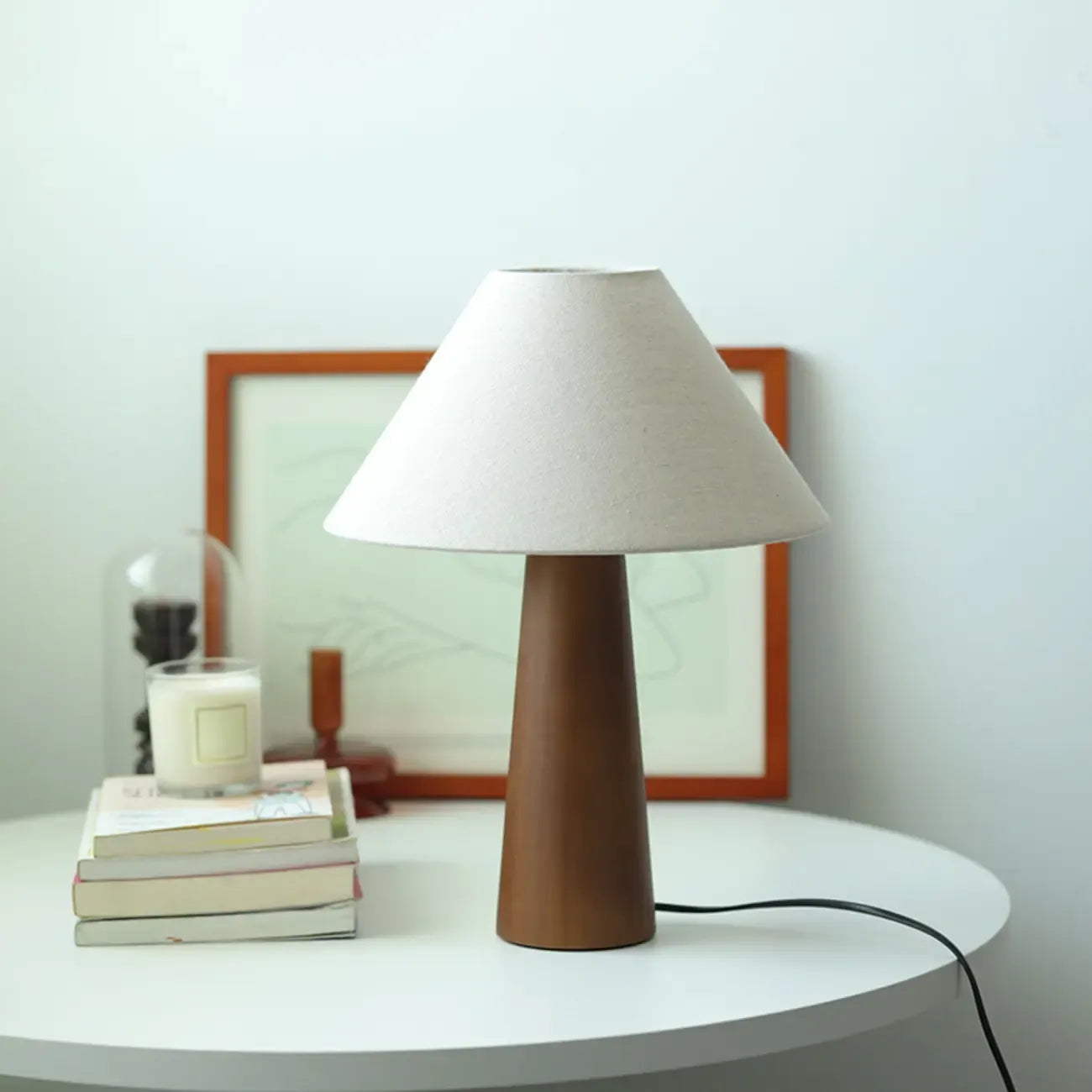 Wooden Modern Walnut LED Table Lamp with Fabric Shade