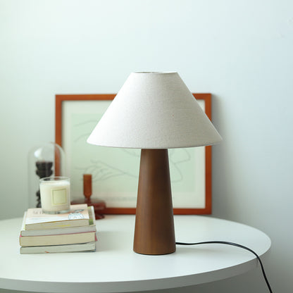 Wooden Modern Walnut LED Table Lamp with Fabric Shade