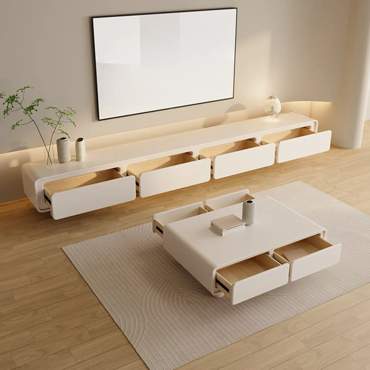 63 Living Room White Wooden Rectangular TV Stand with Drawer